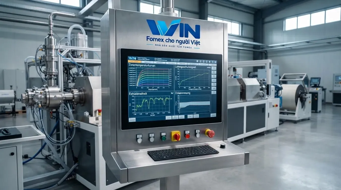 Màn hình điều khiển dây chuyền đùn ép tại nhà máy WIN